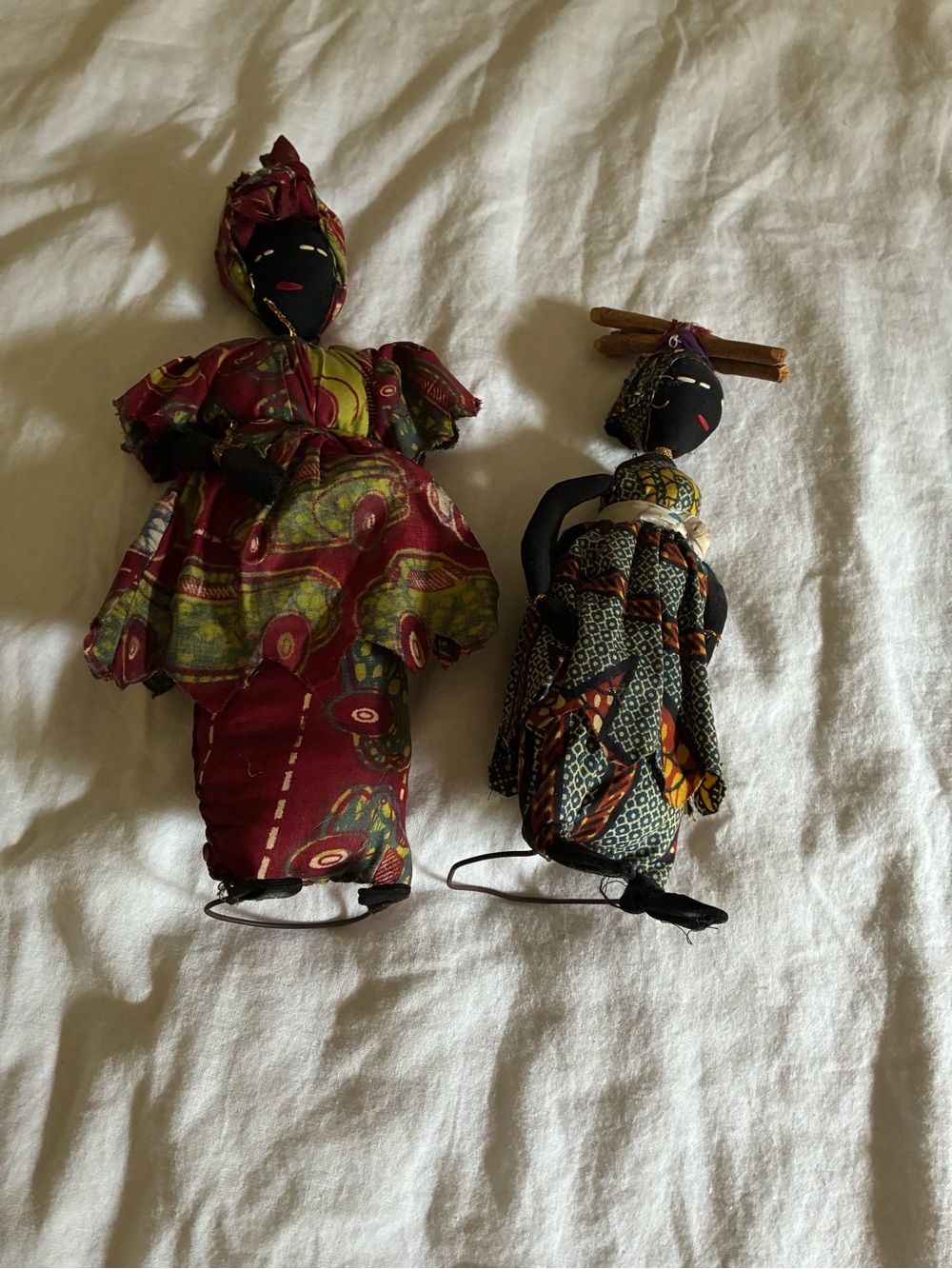 Handmade African Fabric Dolls on wire stands for display